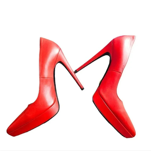 Prada Capretto Platform Pumps Red‎ Size 38.5 - Picture 3 of 15